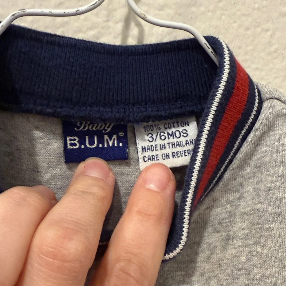Baby B.U.M. Vintage Gray and Red Infant‎ Romper Size 3-6 Months